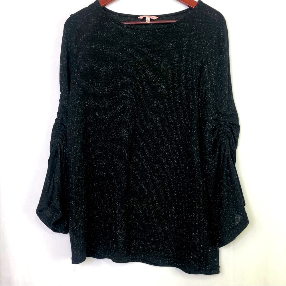 Juicy Couture Black Sweater Ruched Long Sleeve Shimmer Blouse Formal Business